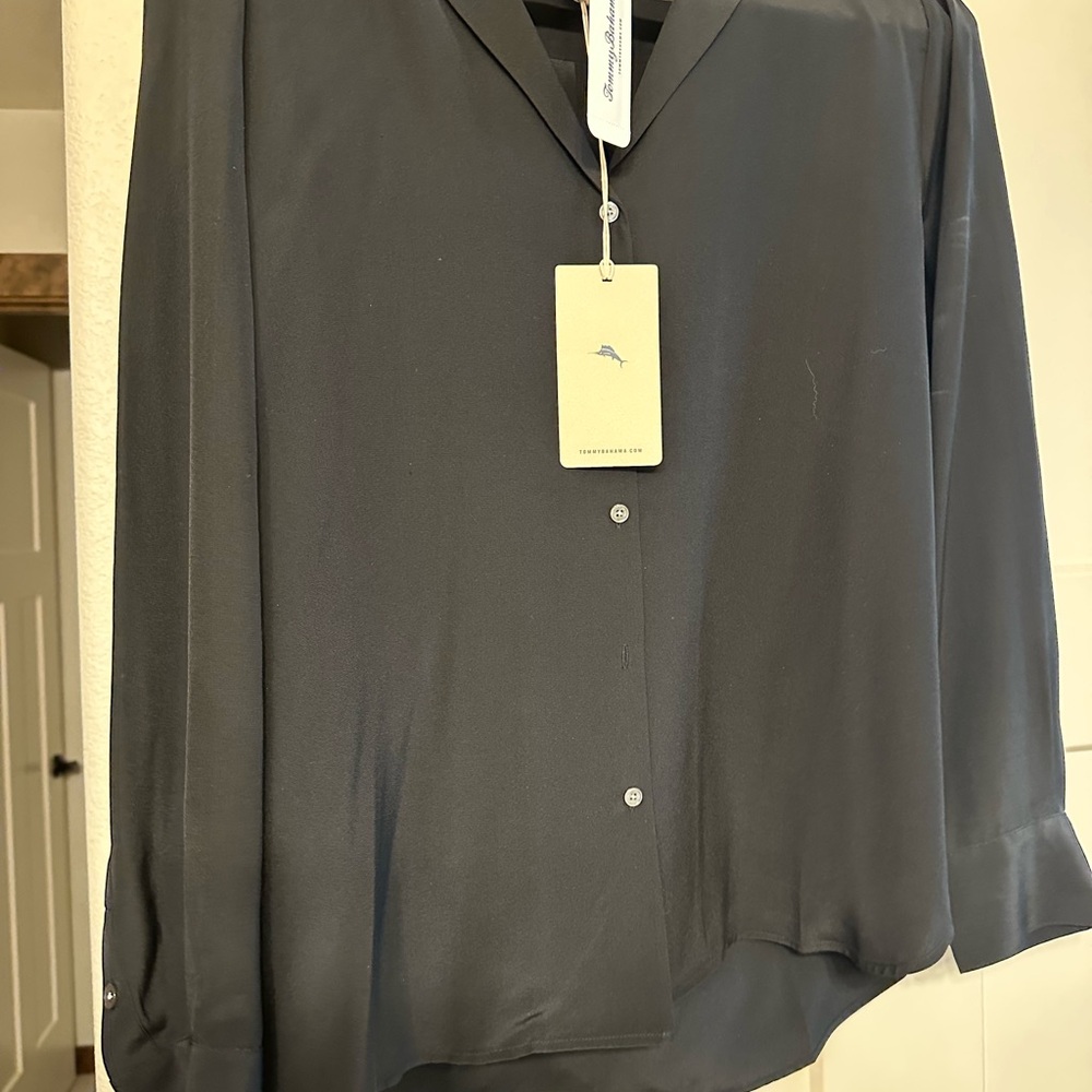 Tommy bahamma black silk Button-Up Blouse new with tags. Size small.